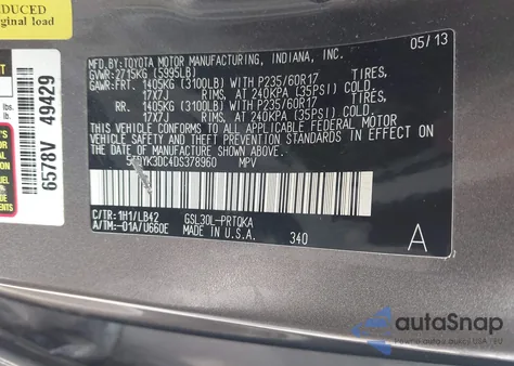 2013 Toyota Sienna Xle V6 8 Passenger из США, поврежденный, VIN 5TDYK3DC4DS378960